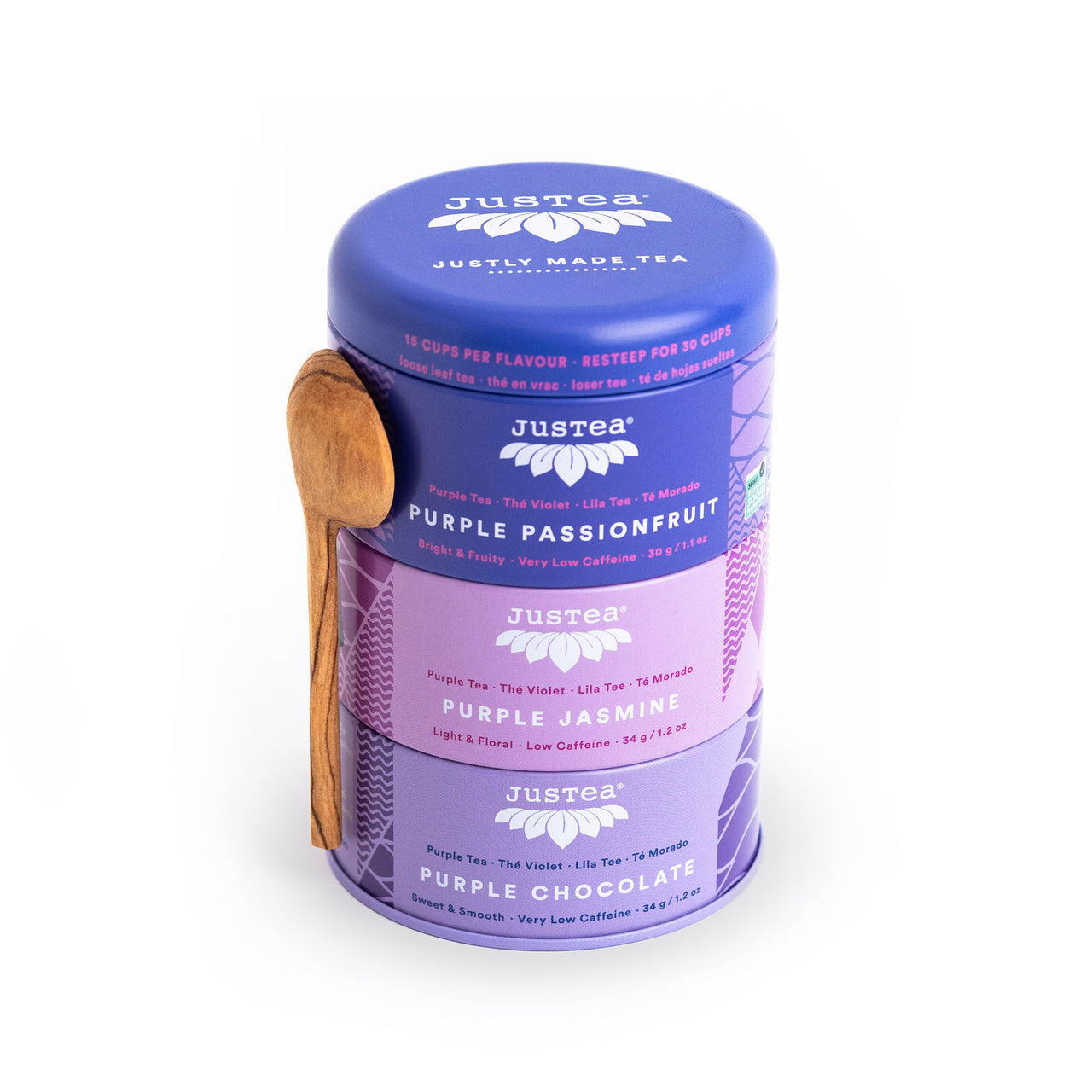 JusTea Purple Tea Trio - mit Holzlöffel
